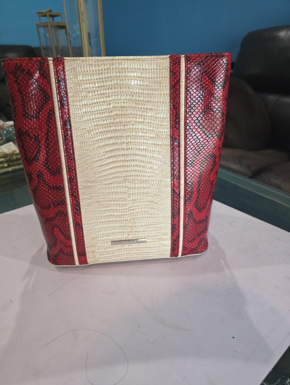 New Brahmin Celine Red & Cream Tote Bag